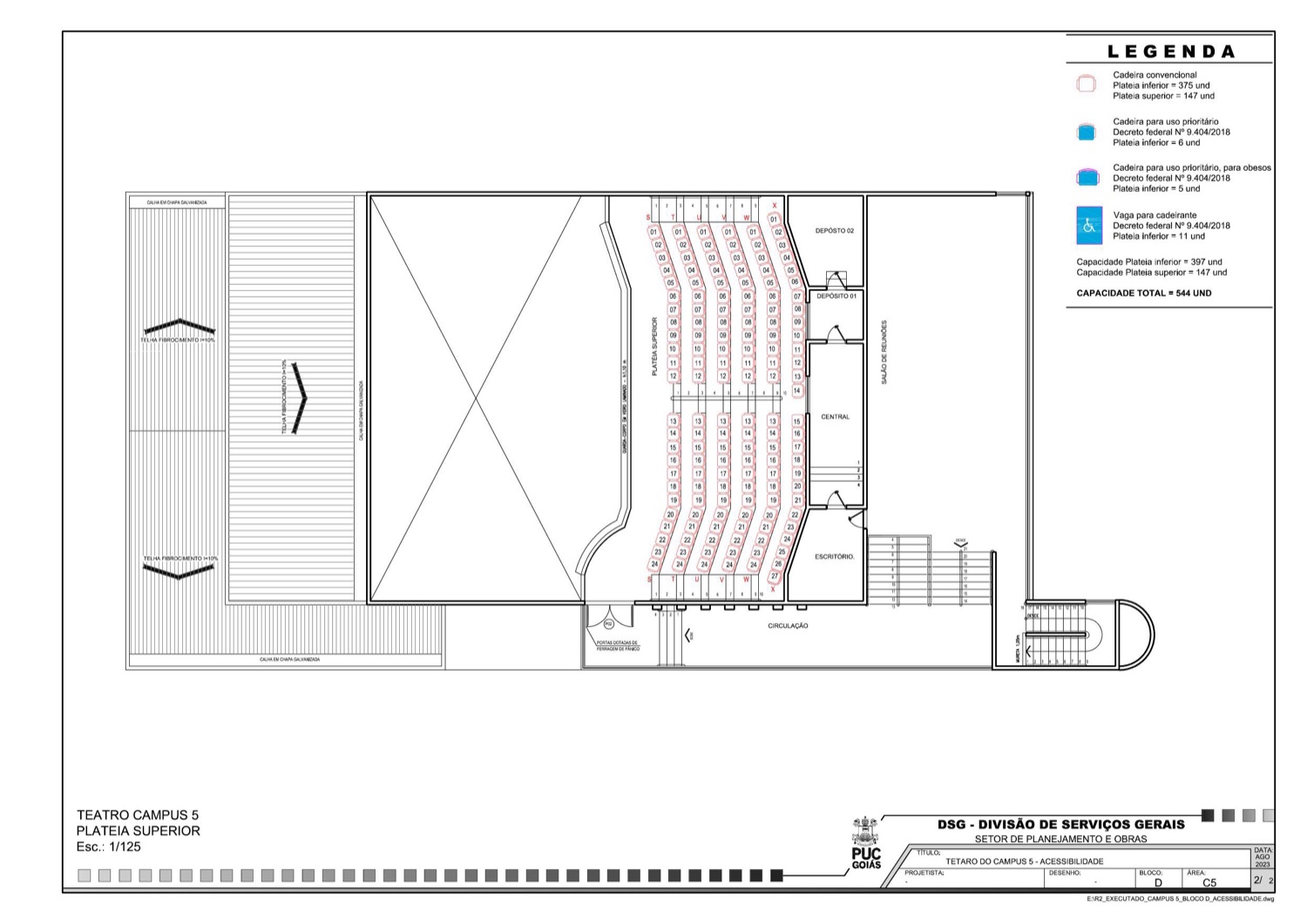Mapa da plateia superior do Teatro PUC Goiás, setor superior